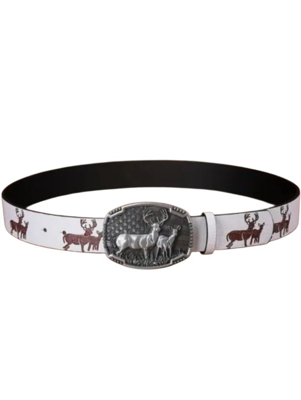 Women's White & Silver Tone Deer Belt